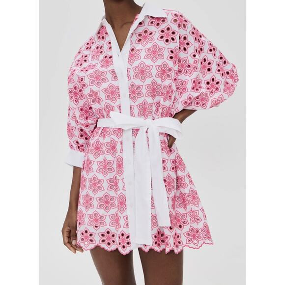 Sundress Dresses & Skirts - Sundress Florine Eyelet Dress Womens XL XXL Pink White Embroidered Cotton France